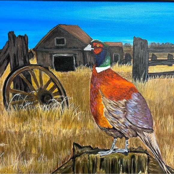 Original painting framed of a pheasant farm scene by Leah Smith - Picture 3 of 5